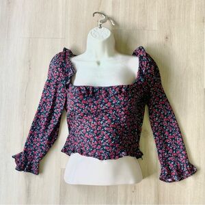 Reformation Floral Blouse - Black and Red